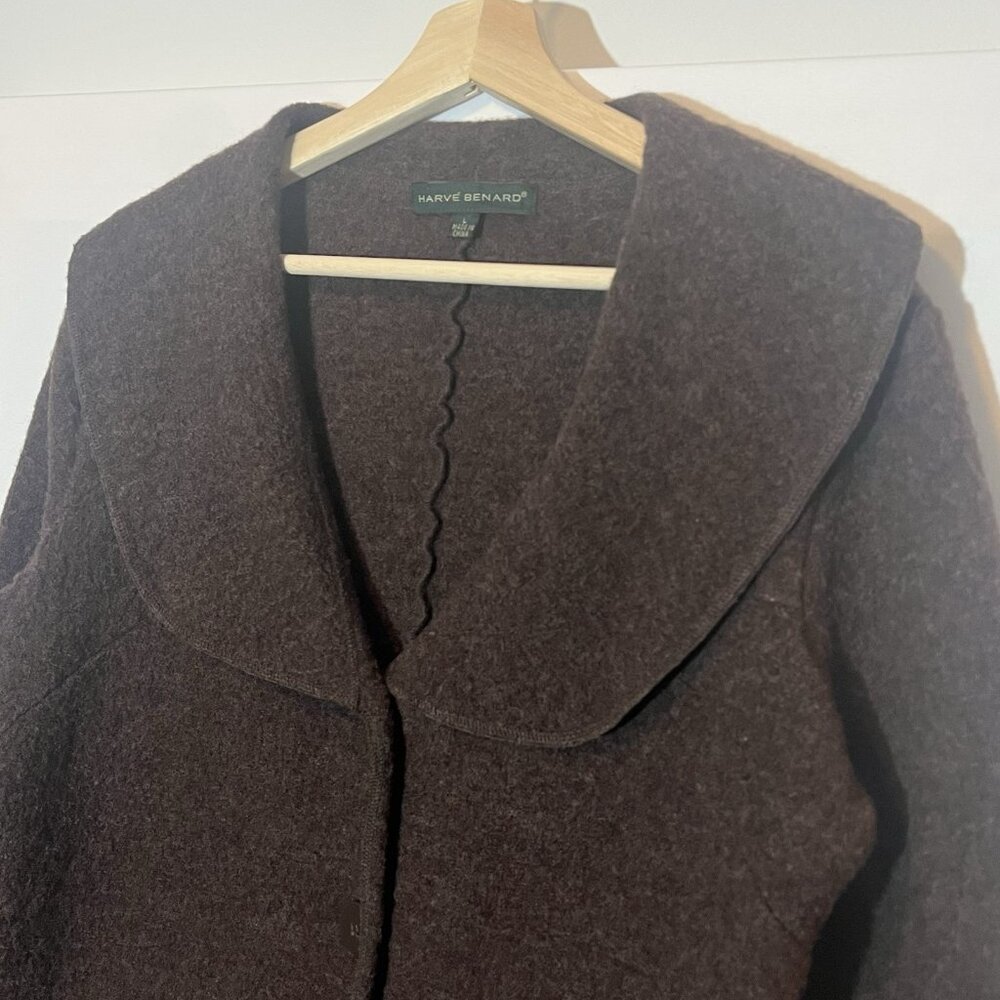 Harve Benard Women Cardigan Sweater Large Size 100% Wool Brown Open Front Button - Picture 7 of 10